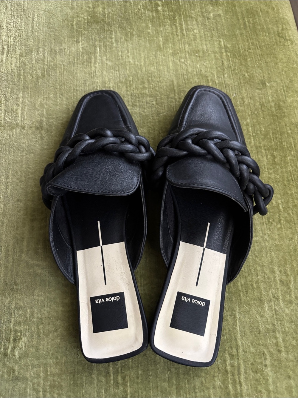 Size 8 Dolce Vita Black Braided Leather Slip-On Loafers - Picture 3 of 6